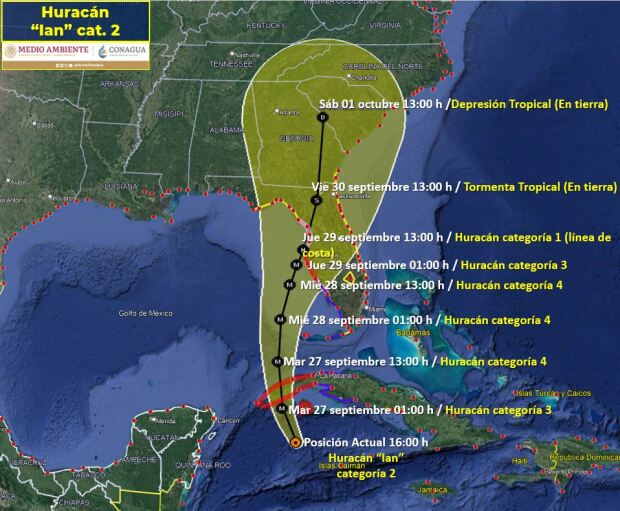 El huracán Ian y su trayectoria camino a Florida
