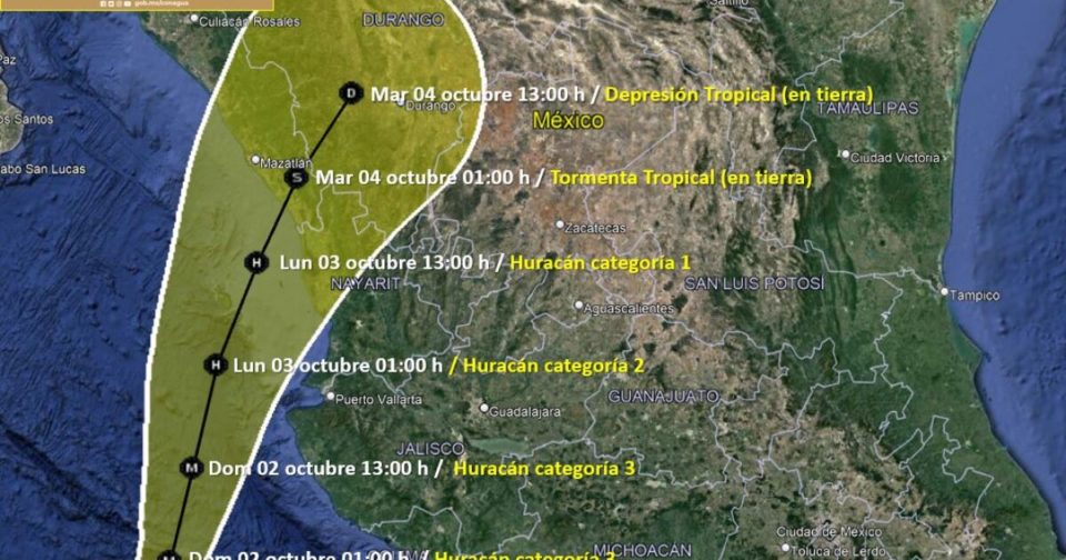 Huracán Orlene se intensifica a categoría 2 frente a Jalisco