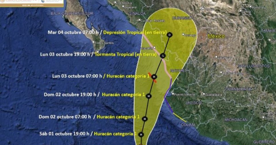 Orlene ya es huracán categoría 1 y se enfila a Mazatlán