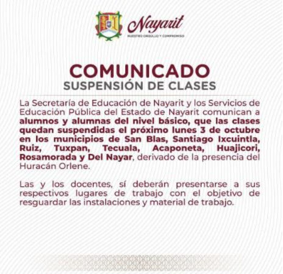 clases nayarit huracán orlene lunes